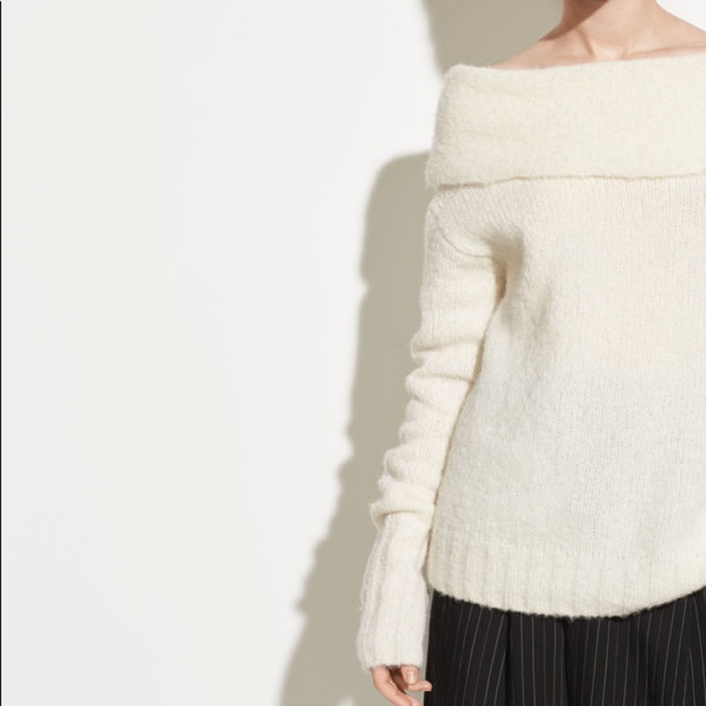 Vince Off-Shoulder Cream Turtleneck Sweater